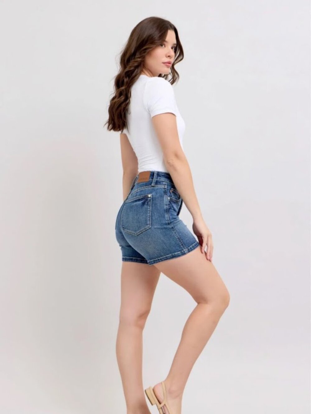 Judy Blue Womens Jean Shorts - Mid Rise Tummy Control Mid Length Shorts